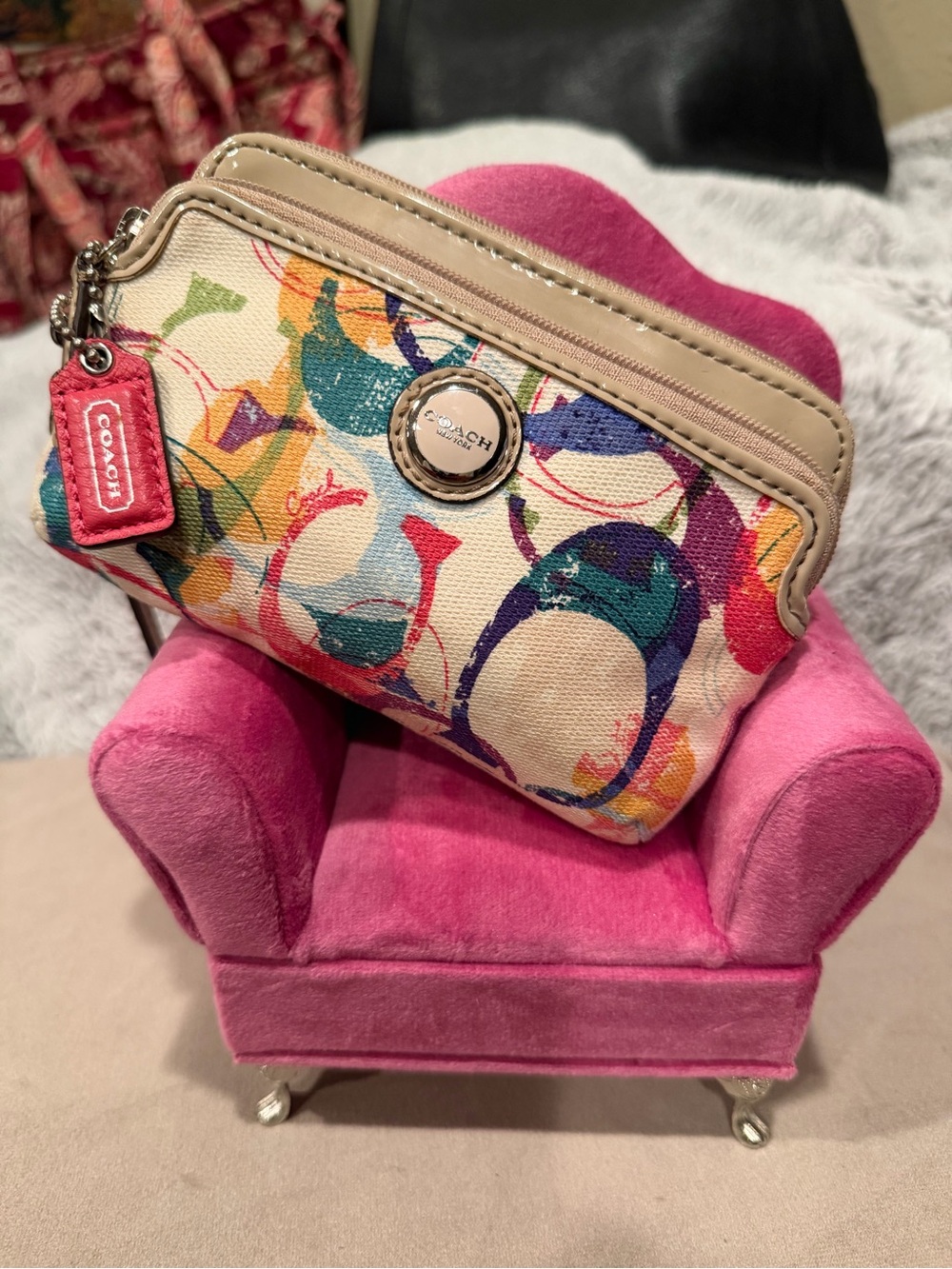 Coach Poppy Graffiti Multi-Color Canvas Double-Zip Wristlet / Wallet